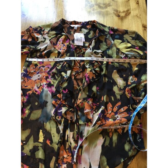 NWT Cabi Tie Front Top Kimono Blouse Cardigan Size XS Dark Floral Sheer - Picture 9 of 12